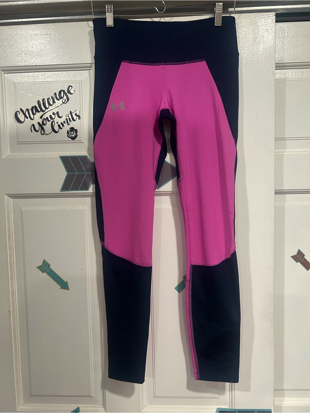 Under Armour Pink and Black Colorblock Track Leggings